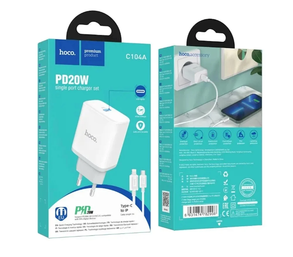 Power Adapter Hoco C104A USB Type-C White - 2