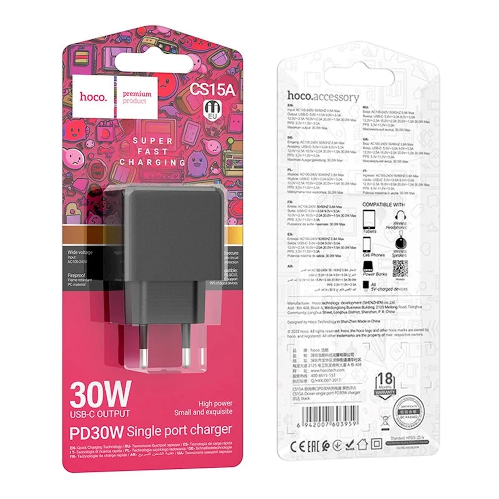 Wall Charger Hoco CS15A 30W, Black - 2