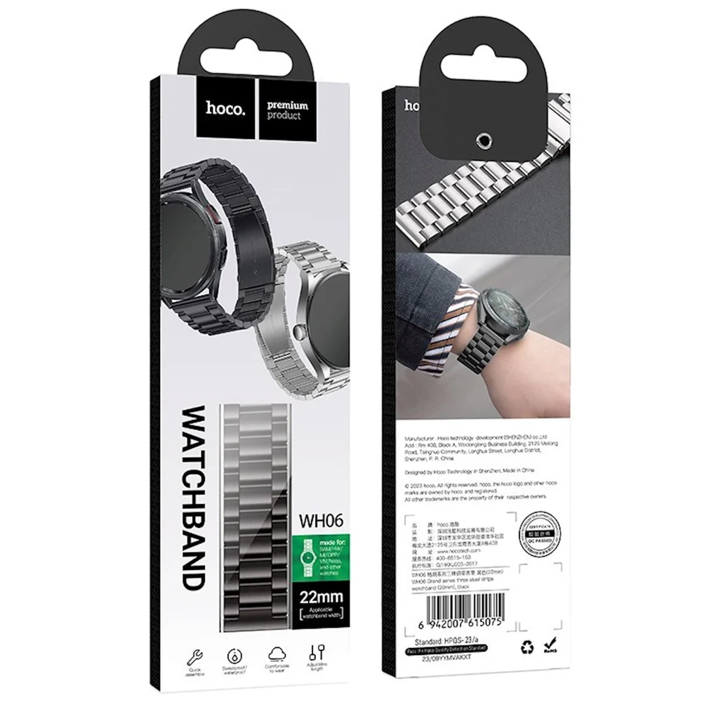 Ремешок Hoco WH06 Grand Series для Samsung/Huawei/Xiaomi/Vivo/OPPO 20 мм черный - 2