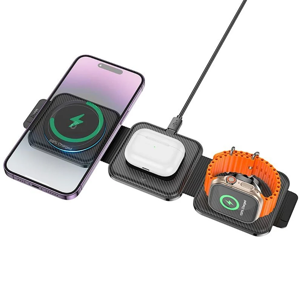 Simsiz enerji toplama cihazı Hoco CQ4 3in1 Folding Magnetic Wireless Fast Charger 15 W, Qara - 4