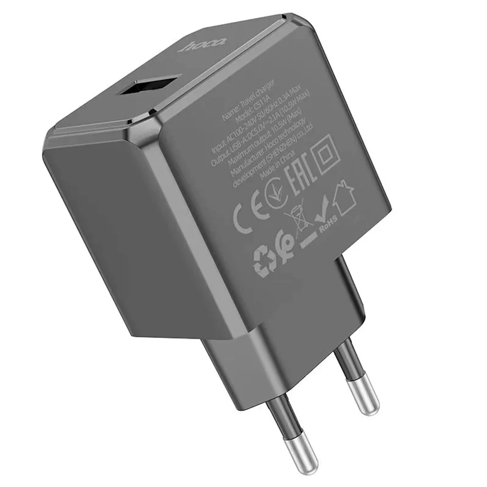 Hoco CS11A USB 2.1A Power Adapter, Black - 3